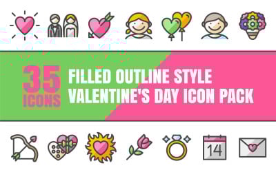 Outliz - Multipurpose Alla hjärtans dag Icon Pack i fylld konturstil