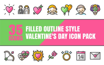Outliz - Multipurpose Valentine&#039;s Day Icon Pack in Filled Outline Style