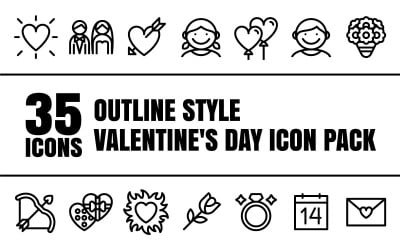 Outlizo – víceúčelový balíček ikon na Valentýna ve stylu osnovy