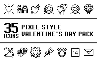Pixlizo - Pacchetto icone multiuso per San Valentino in stile pixel