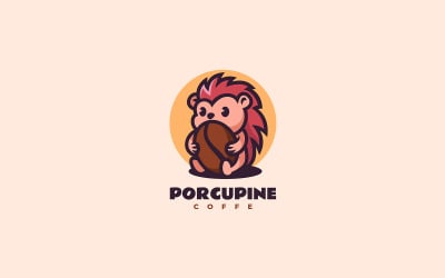 Logotipo de dibujos animados de mascota de café puercoespín