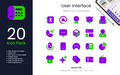 Pack d&amp;#39;icônes de l&amp;#39;interface utilisateur rempli de style bicolore 3