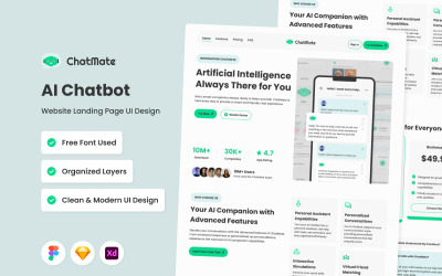 ChatMate - целевая страница веб-сайта чат-бота с искусственным интеллектом, версия 2