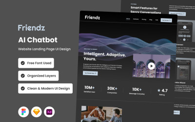 Friendz: página de inicio del sitio web de AI Chatbot