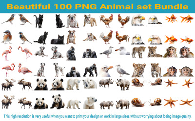 Lindo pacote de conjunto de 100 animais PNG