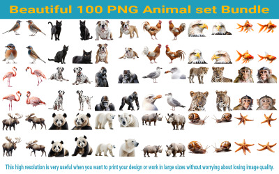 Vackert 100 PNG djurset paket