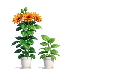 Girasole premium in una pentola su sfondo bianco