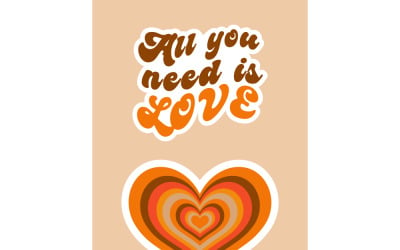 Retro orange stickers set for Valentine&#039;s Day