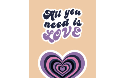 Retro purple stickers set for Valentine&#039;s Day
