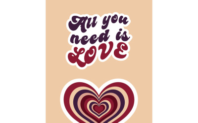 Retro red stickers set for Valentine's Day