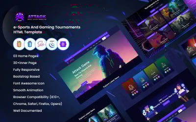 Attack – HTML-Vorlage für eSports- und Gaming-Turniere