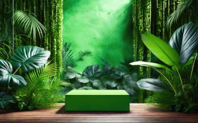 Pódio verde de qualidade premium em fundo de floresta tropical
