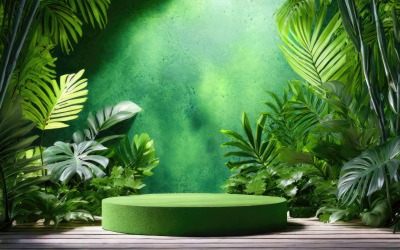 Podium vert premium sur fond de forêt tropicale