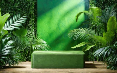 热带森林背景中的绿色讲台