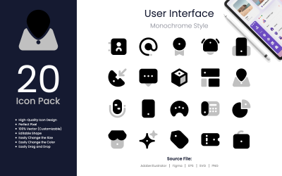 Pacote de ícones de interface do usuário estilo monocromático 3