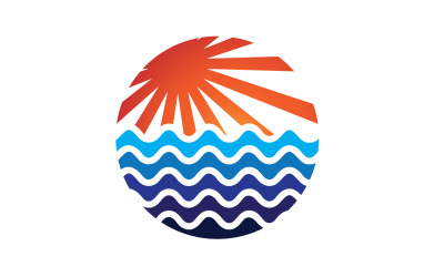 Modello logo sole e onde dell&amp;#39;oceano versione 10