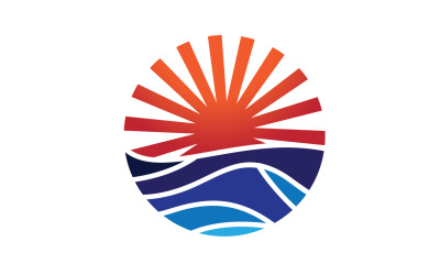 Modello logo sole e onde dell&amp;#39;oceano versione 18