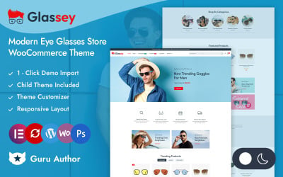 Glassey – адаптивна тема для магазину окулярів Elementor WooCommerce