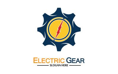 Fulmine fulmine elettricità ingranaggio logo design vettoriale v10