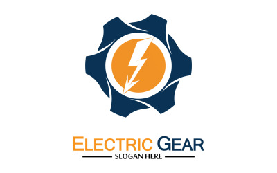 Fulmine fulmine elettricità ingranaggio logo design vettoriale v3