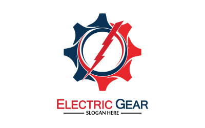 Fulmine fulmine elettricità ingranaggio logo design vettoriale v9