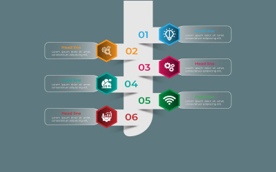 Glänzendes Vektor-6-Stufen-Infografik-Elementdesign.