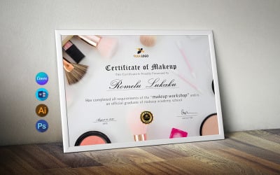 Plantilla de certificado de curso de maquillaje en Canva y Word