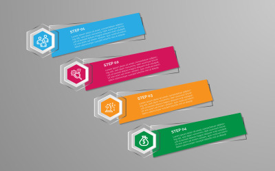 Progettazione del modello di elemento infografico vettoriale lucido in 4 fasi.
