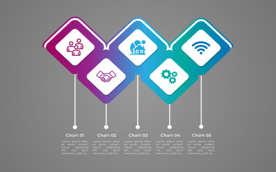 Square style 5 step vector info chart design.