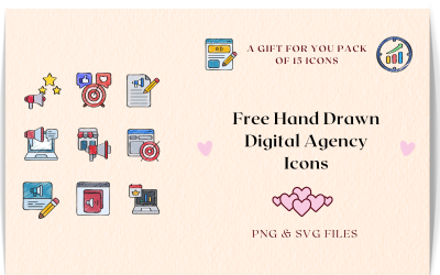 Ícones de agências digitais desenhados à mão livre