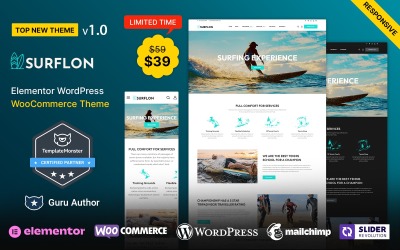 Surflon - Surfing Club och Surf Board Elementor WordPress-tema