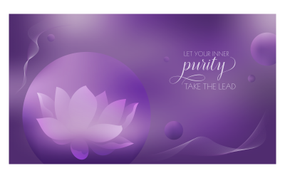 Inspirierender Hintergrund 14400x8100px mit Lotus und Botschaft über innere Reinheit