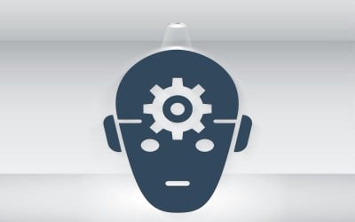 Faccia di robot Ai con modello di logo a forma di dado sul dado