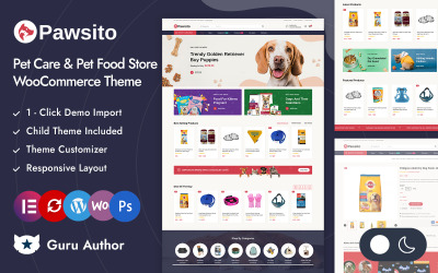 Pawsito - Tema responsivo WooCommerce da loja de alimentos e acessórios para animais de estimação Elementor WooCommerce