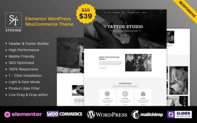 StedInk - 纹身艺术家纹身店和美发沙龙 Elementor WooCommerce 主题