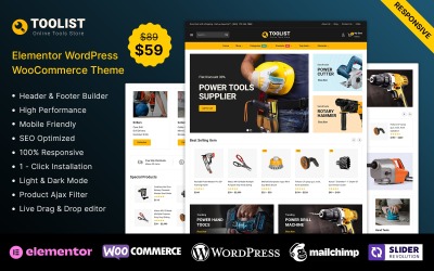 Toolist – Werkzeuge, Ersatzteile und Ausrüstung Elementor WooCommerce Store