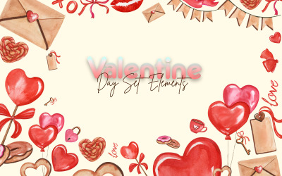 Akvarel prvky Valentine Set V02