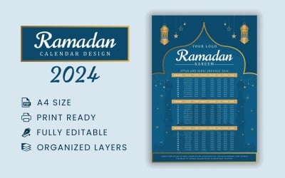 Безкоштовний дизайн календаря на Рамадан на 2024 рік.