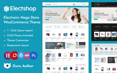 Electshop – багатоцільовий магазин електроніки Elementor WooCommerce адаптивна тема