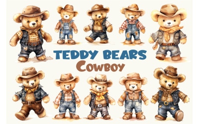Ours en peluche Cowboy. Aquarelle.