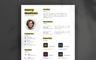Plantilla de diseño de currículum vitae de diseñador gráfico