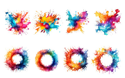 Abstrakte farbenfrohe Regenbogenfarbenmalerei und Aquarell-Spritzkreisrahmen