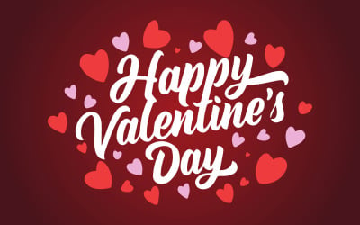 Happy Valentine&#039;s day lettering on red hearts background. Vector illustration - Free template