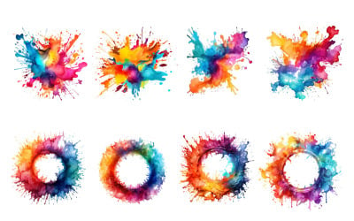 Illustration de peinture abstraite colorée de couleur arc-en-ciel et cadre de cercle aquarelle Splash