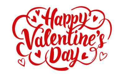 Hand drawn elegant modern lettering of Happy Valentine's Day red hearts on white background Free