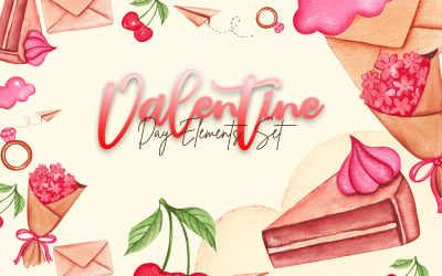 Set de San Valentín con elementos de acuarela V03