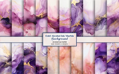 Purple marble alcohol ink painting gold glitter texture background