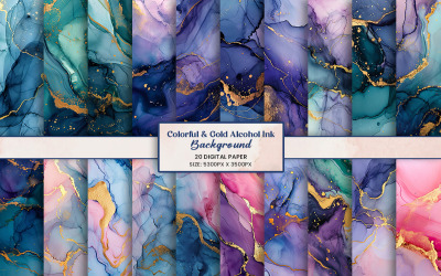 Watercolor gold marble alcohol ink texture and luxury gold glitter background