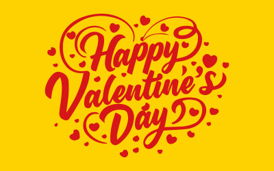 Happy Valentine&amp;#39;s Day typografie poster op gele achtergrond met hartvorm. Gratis illustratie