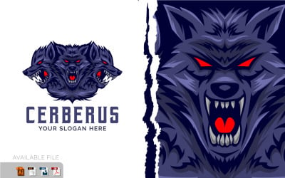 Cerberus-Kopf-Logo-Vektor-Maskottchen-Vorlage